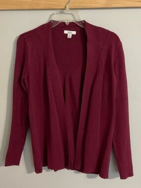 Croft & Barrow Open-Front Long Sleeve Burgundy Cardigan  XS